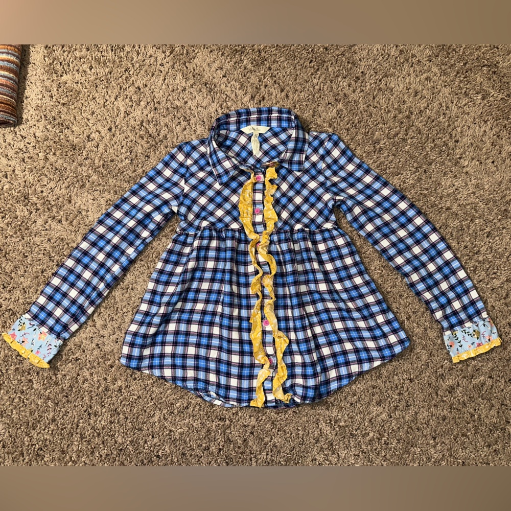 Blue Plaid Kids Shirt with Yellow Accents